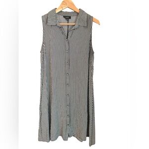 MSK Black and White Striped Sleeveless Button Midi Shirt Dress